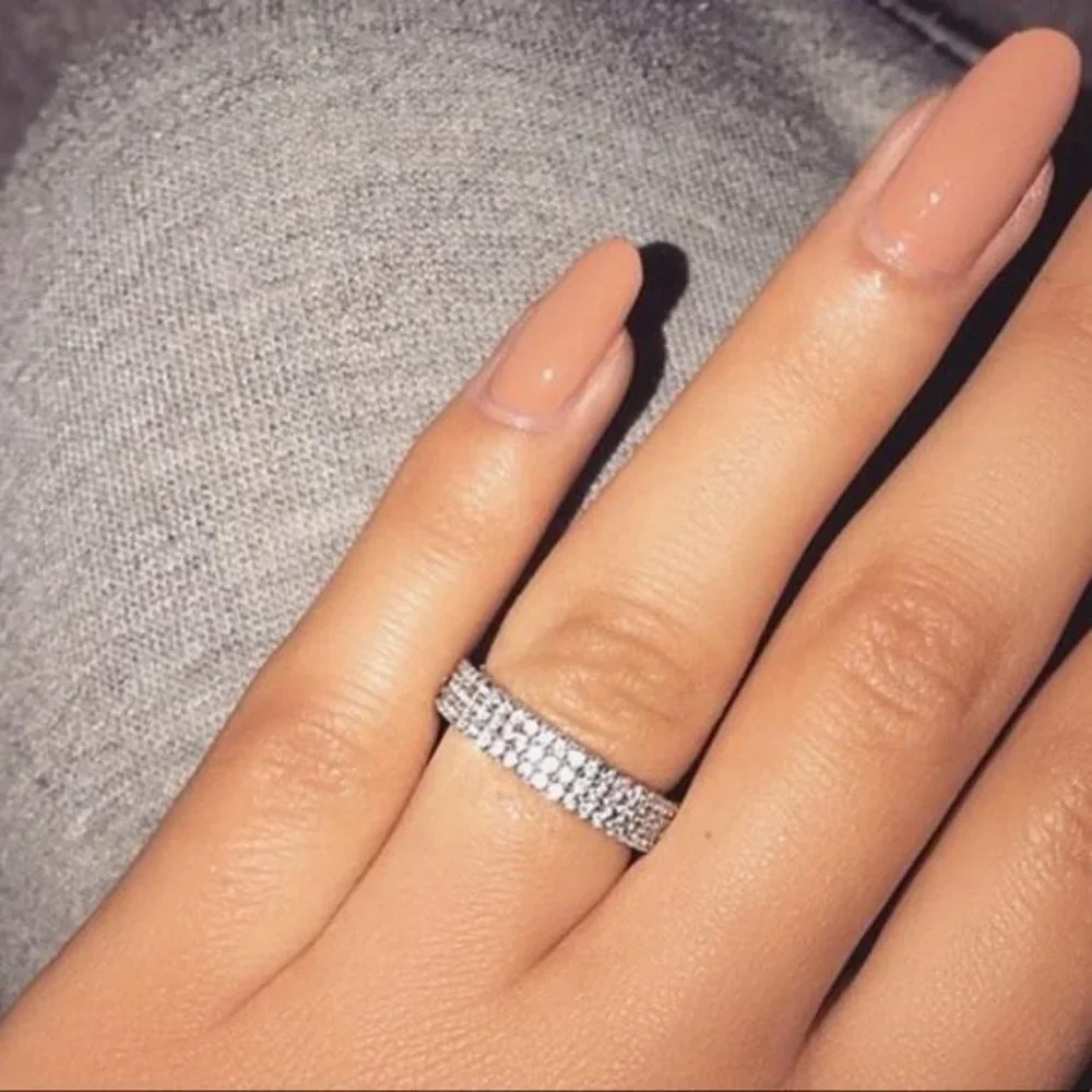 925 SILVER DIAMOND TRIPLE FULL ETERNITY RING, CUTE RING, SHINY RING. - Picture 3 of 7